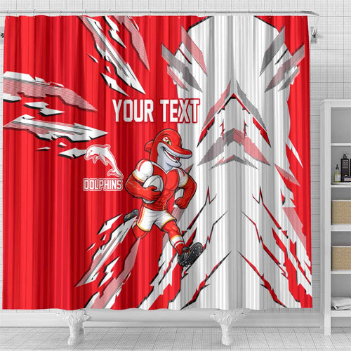 Personalized Dolphins Shower Curtain Dynamic Lightning Mascot Rugby Australia