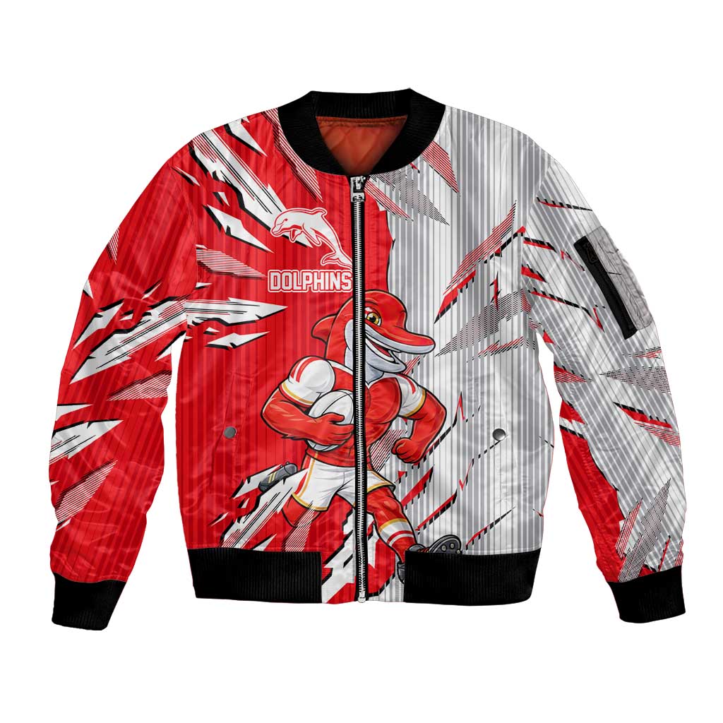 Personalized Dolphins Sleeve Zip Bomber Jacket Dynamic Lightning Mascot Rugby Australia
