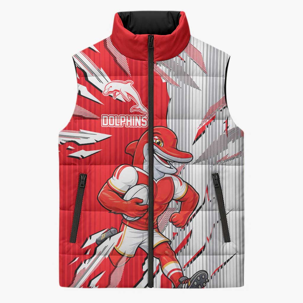 Personalized Dolphins Sleeveless Puffer Jacket Dynamic Lightning Mascot Rugby Australia