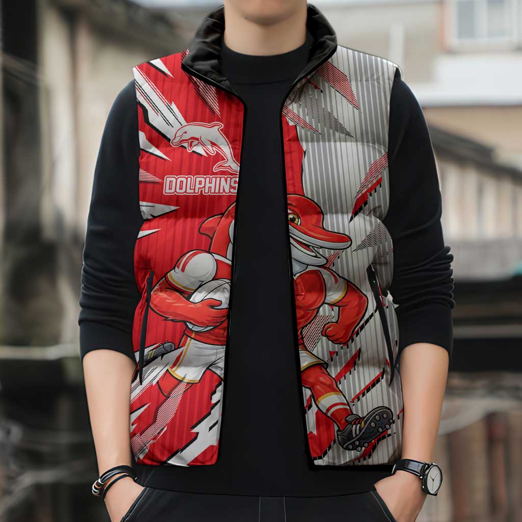 Personalized Dolphins Sleeveless Puffer Jacket Dynamic Lightning Mascot Rugby Australia