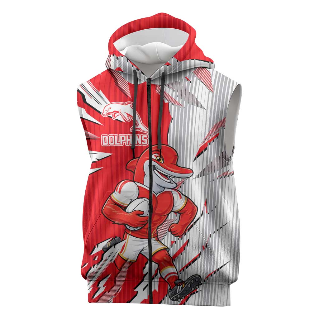 Personalized Dolphins Sleeveless Zip Hoodie Dynamic Lightning Mascot Rugby Australia