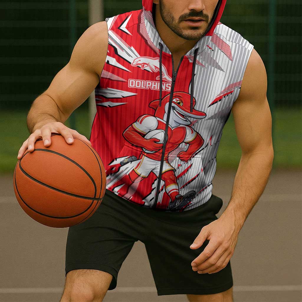 Personalized Dolphins Sleeveless Zip Hoodie Dynamic Lightning Mascot Rugby Australia