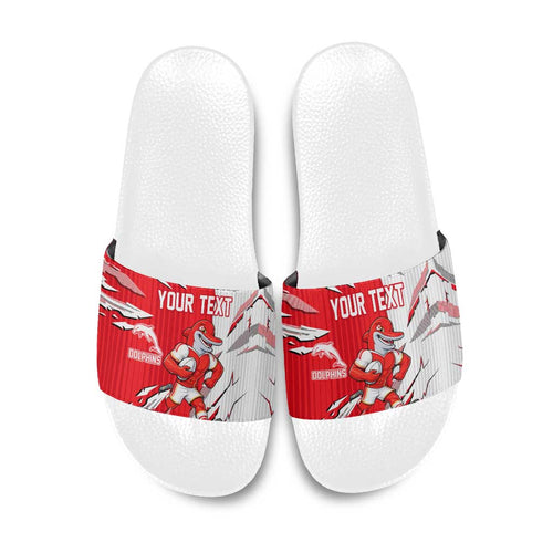 Personalized Dolphins Slide Sandals Dynamic Lightning Mascot Rugby Australia