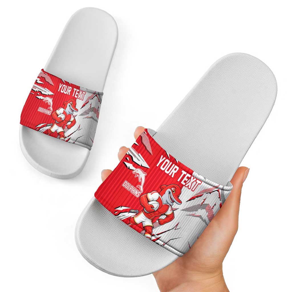 Personalized Dolphins Slide Sandals Dynamic Lightning Mascot Rugby Australia