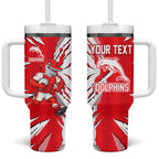 Personalized Dolphins Tumbler With Handle Dynamic Lightning Mascot Rugby Australia