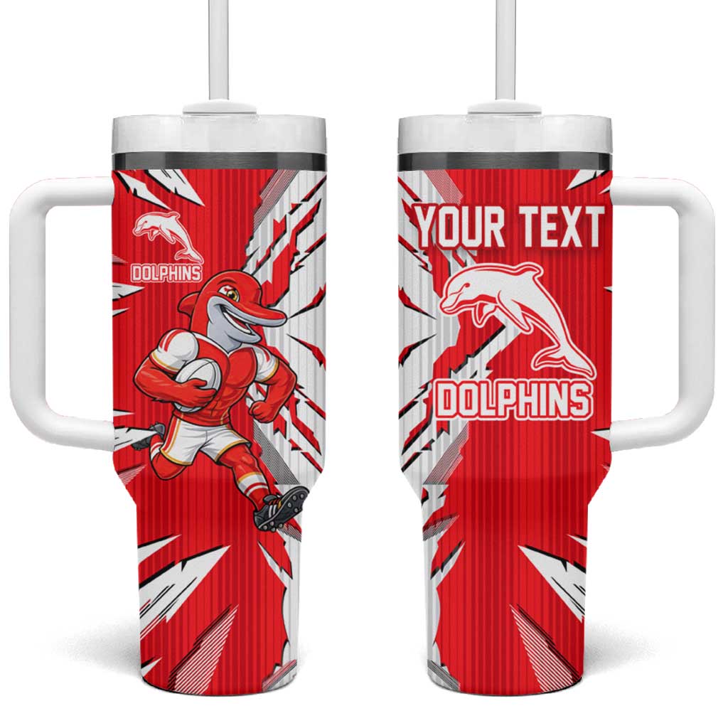 Personalized Dolphins Tumbler With Handle Dynamic Lightning Mascot Rugby Australia