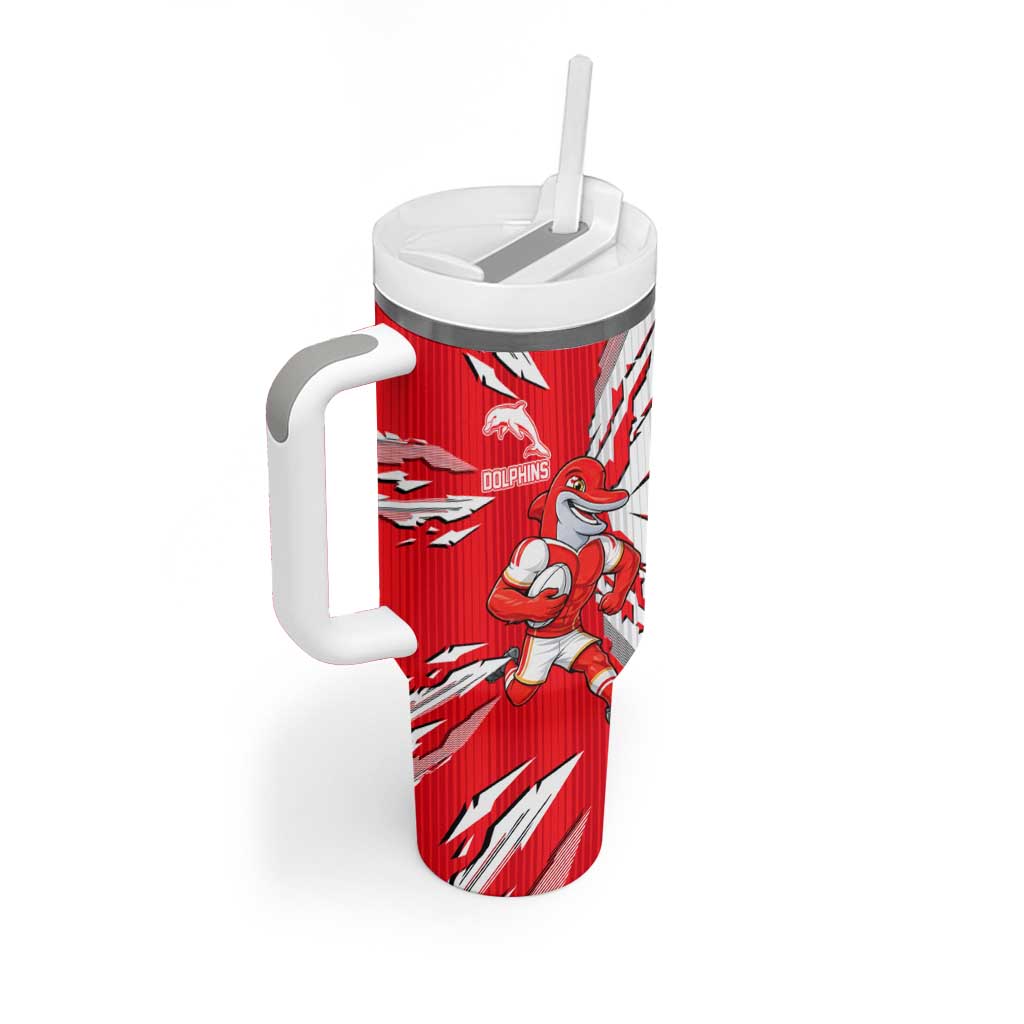 Personalized Dolphins Tumbler With Handle Dynamic Lightning Mascot Rugby Australia