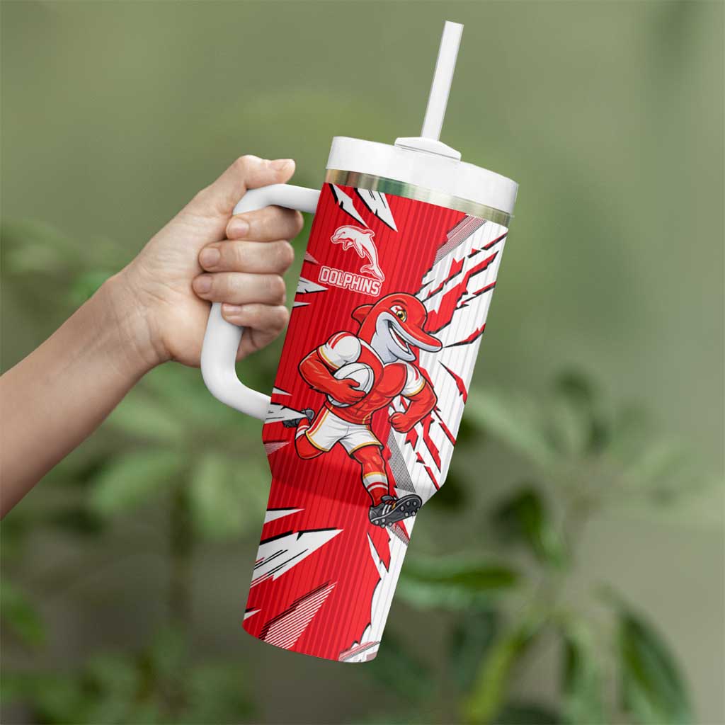 Personalized Dolphins Tumbler With Handle Dynamic Lightning Mascot Rugby Australia
