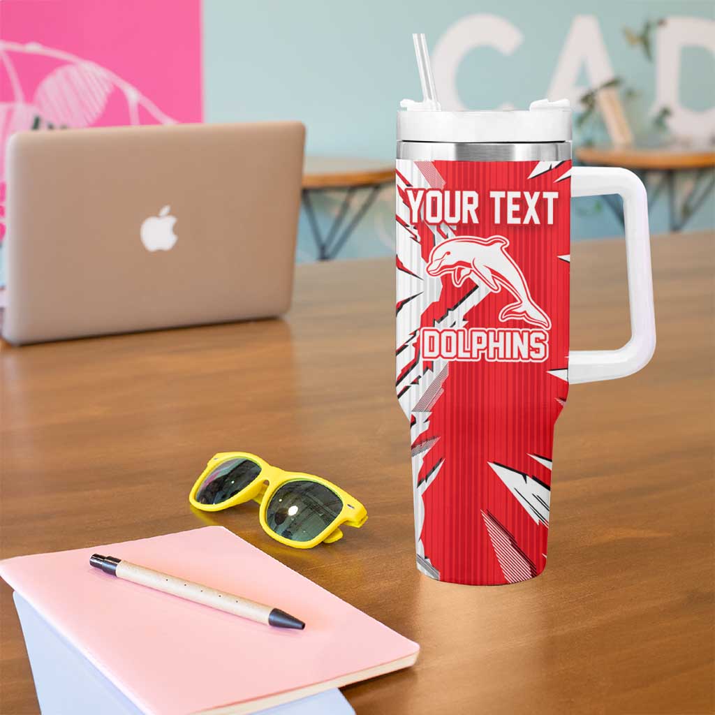 Personalized Dolphins Tumbler With Handle Dynamic Lightning Mascot Rugby Australia