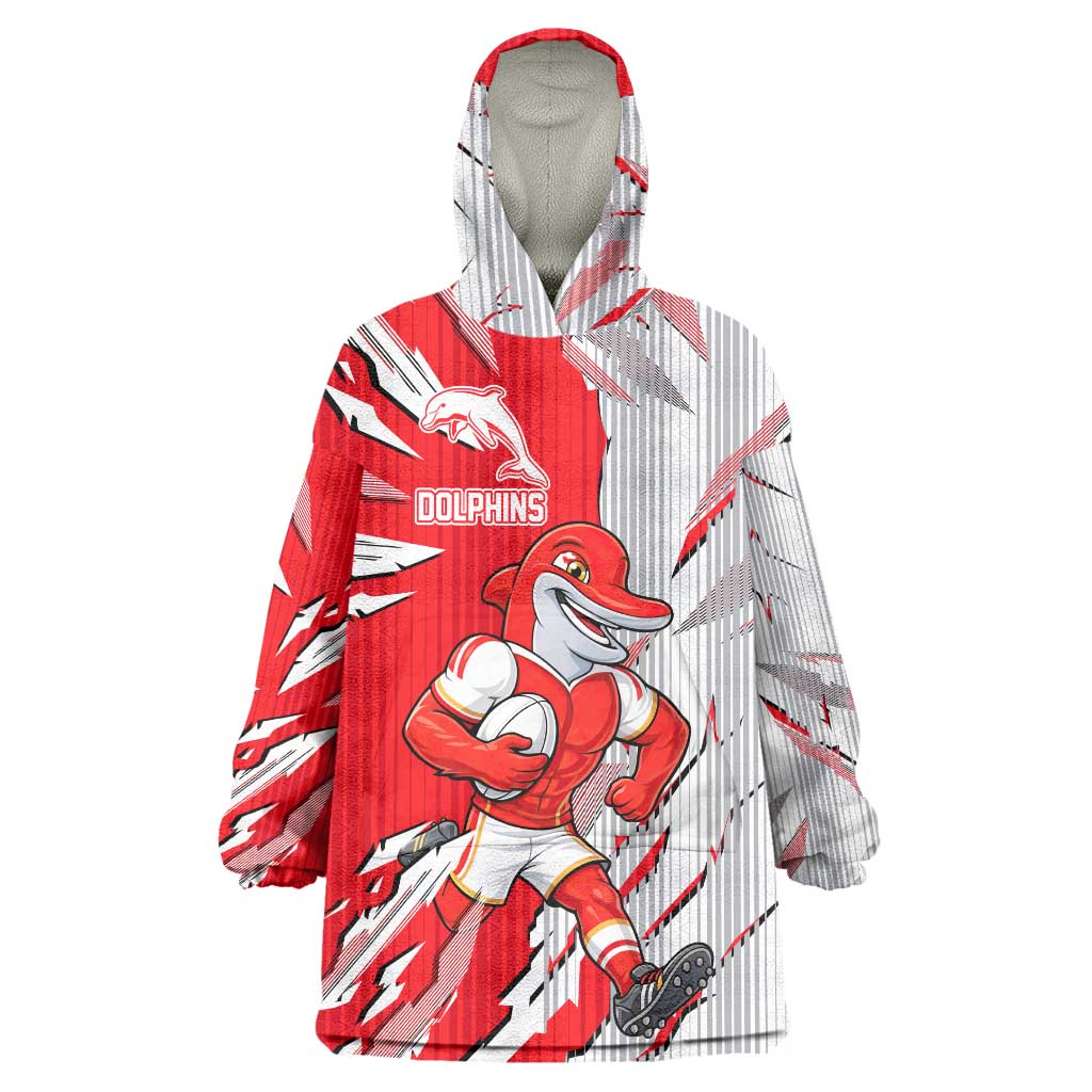 Personalized Dolphins Wearable Blanket Hoodie Dynamic Lightning Mascot Rugby Australia