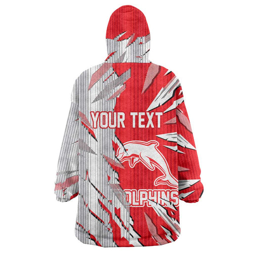 Personalized Dolphins Wearable Blanket Hoodie Dynamic Lightning Mascot Rugby Australia