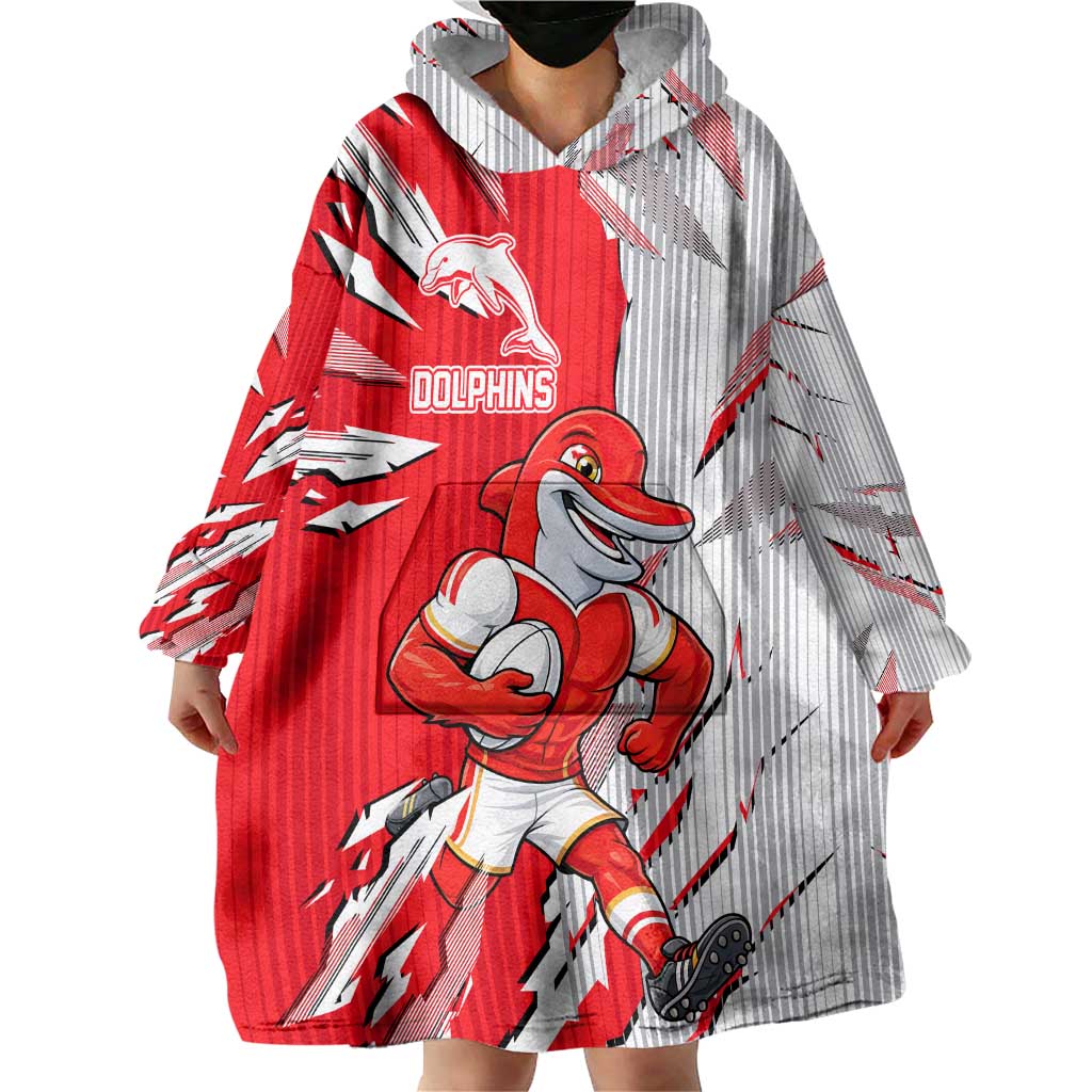 Personalized Dolphins Wearable Blanket Hoodie Dynamic Lightning Mascot Rugby Australia