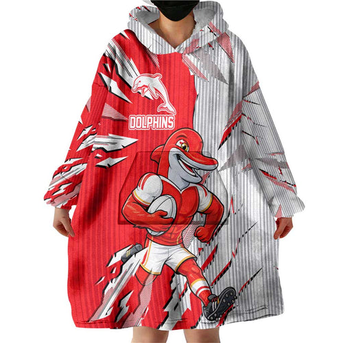 Personalized Dolphins Wearable Blanket Hoodie Dynamic Lightning Mascot Rugby Australia