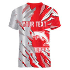 Personalized Dolphins Women V-Neck T-Shirt Dynamic Lightning Mascot Rugby Australia