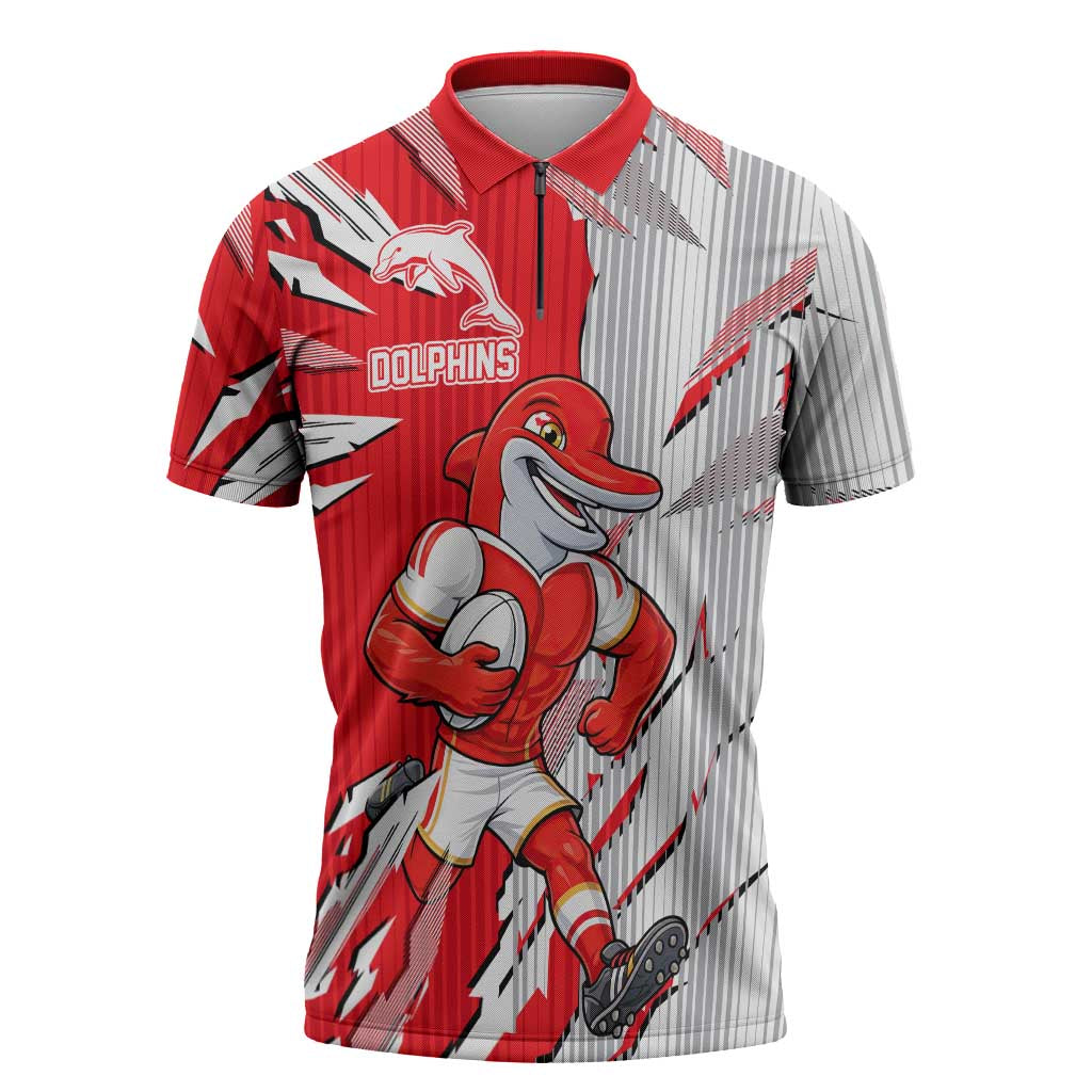 Personalized Dolphins Zipper Polo Shirt Dynamic Lightning Mascot Rugby Australia