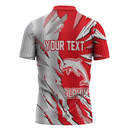 Personalized Dolphins Zipper Polo Shirt Dynamic Lightning Mascot Rugby Australia