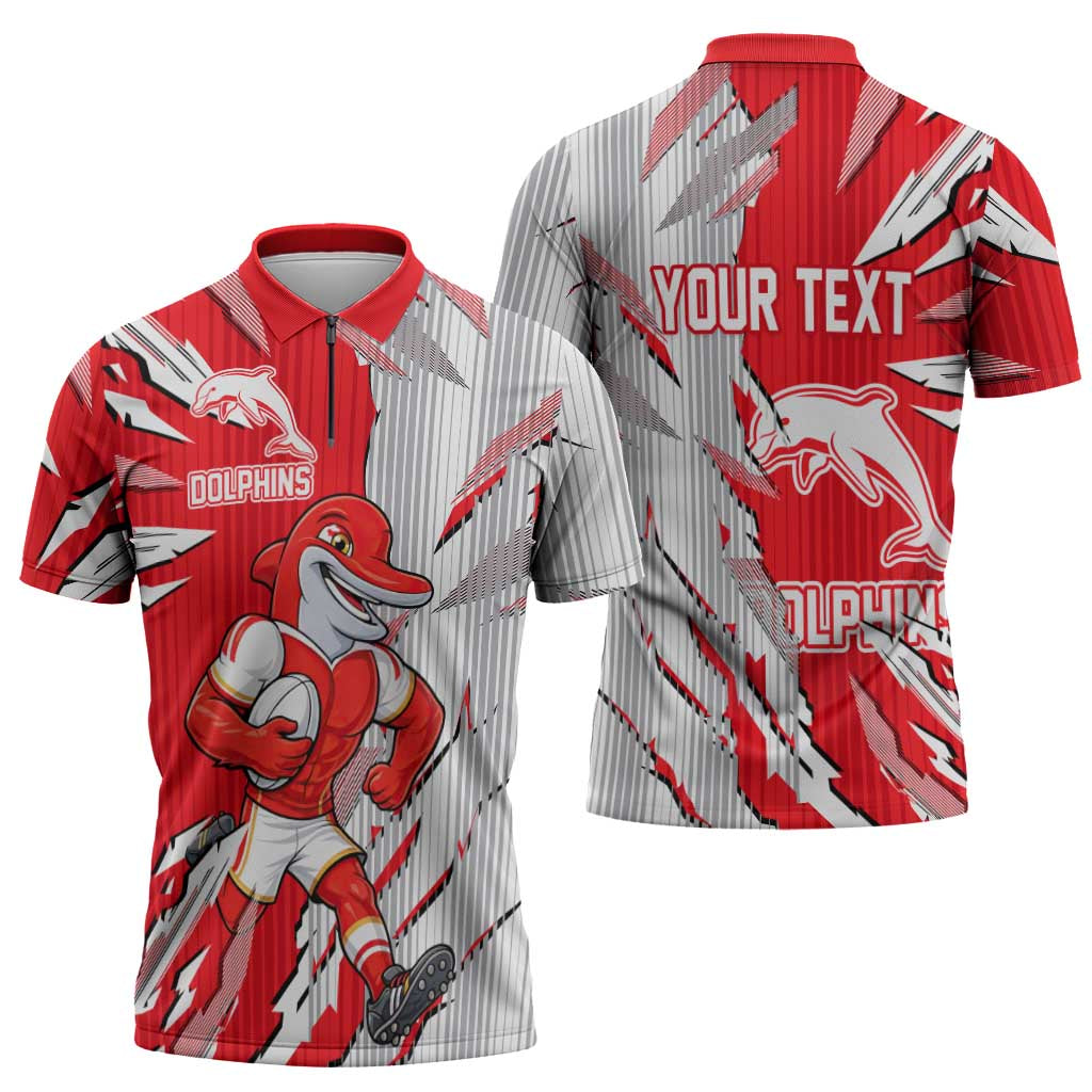 Personalized Dolphins Zipper Polo Shirt Dynamic Lightning Mascot Rugby Australia