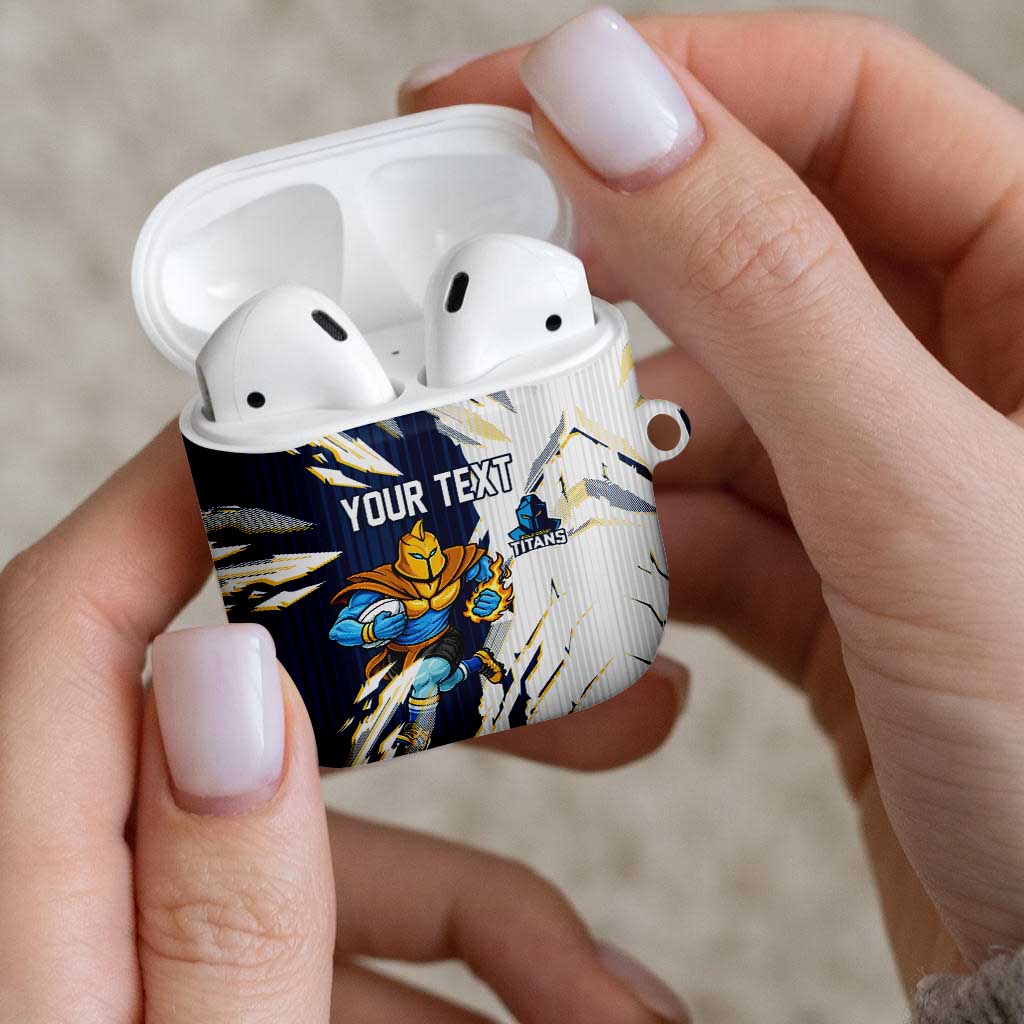 Personalized Gold Coast Titans AirPods Case Dynamic Lightning Mascot Rugby Australia