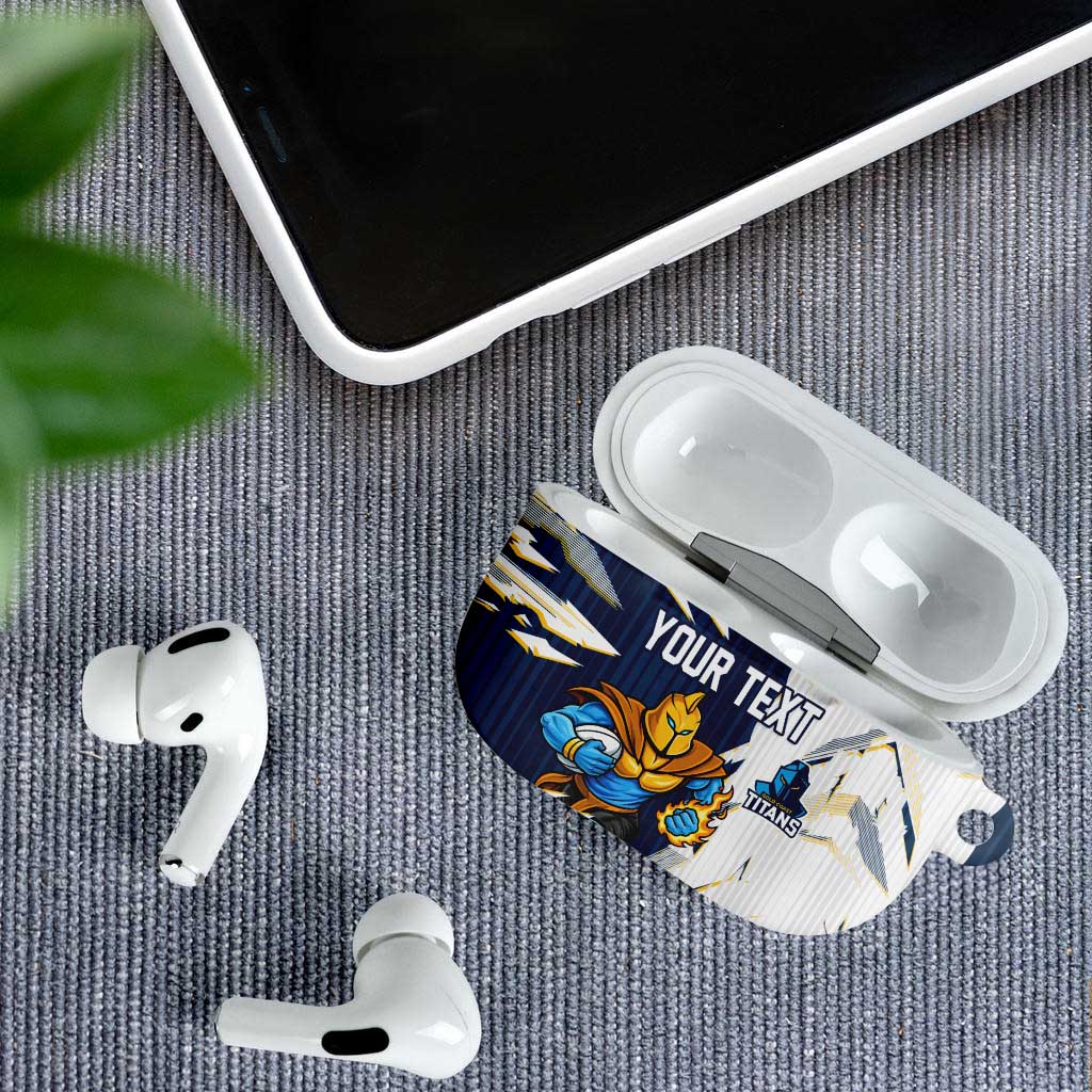 Personalized Gold Coast Titans AirPods Case Dynamic Lightning Mascot Rugby Australia