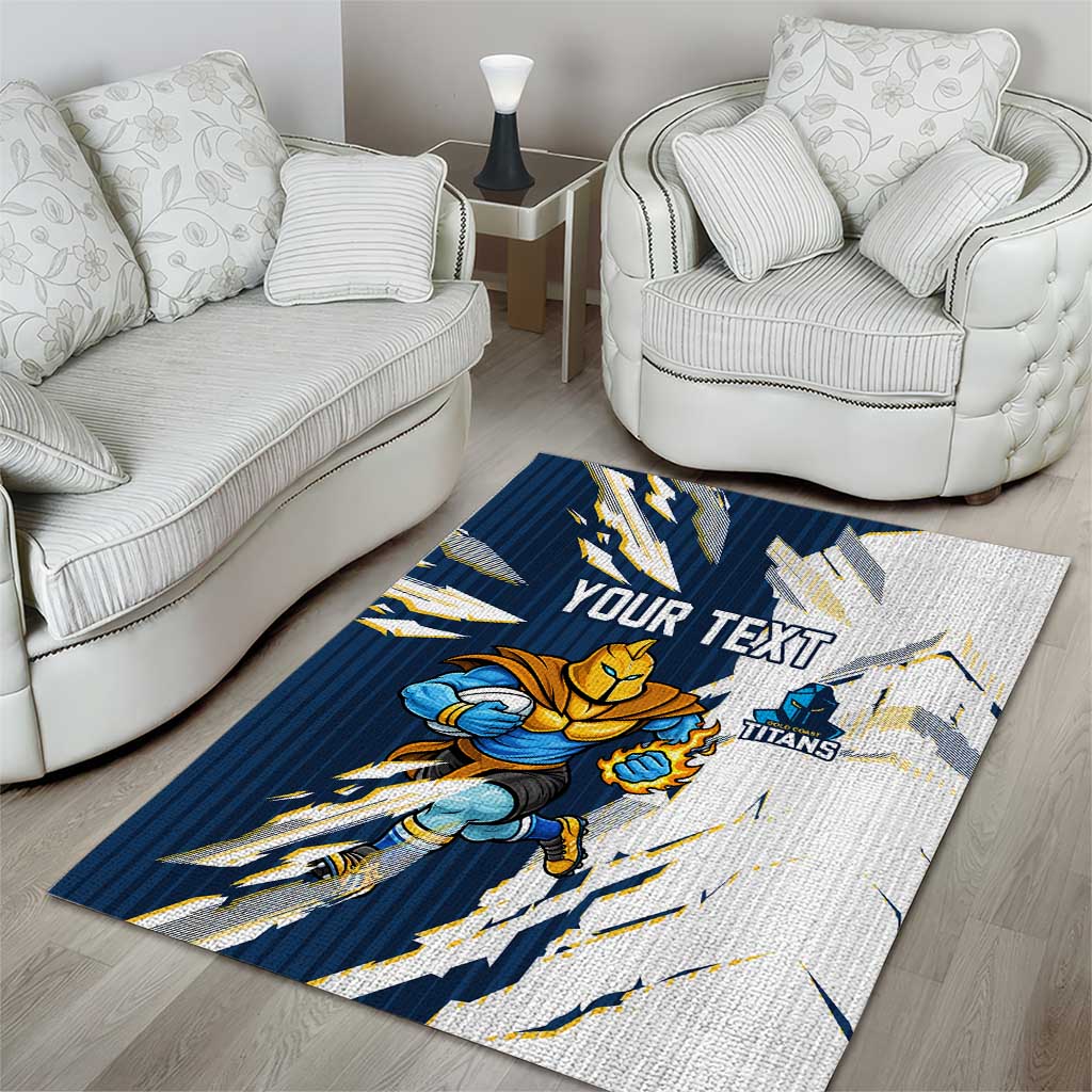 Personalized Gold Coast Titans Area Rug Dynamic Lightning Mascot Rugby Australia