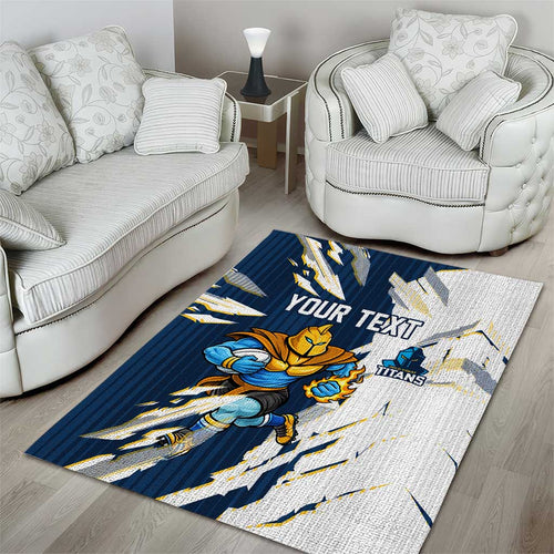 Personalized Gold Coast Titans Area Rug Dynamic Lightning Mascot Rugby Australia