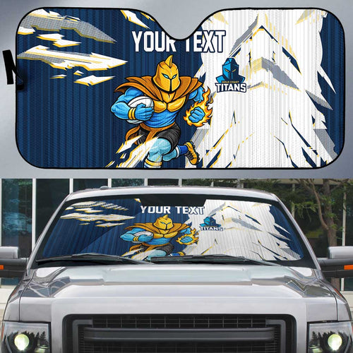 Personalized Gold Coast Titans Auto Sun Shade Dynamic Lightning Mascot Rugby Australia