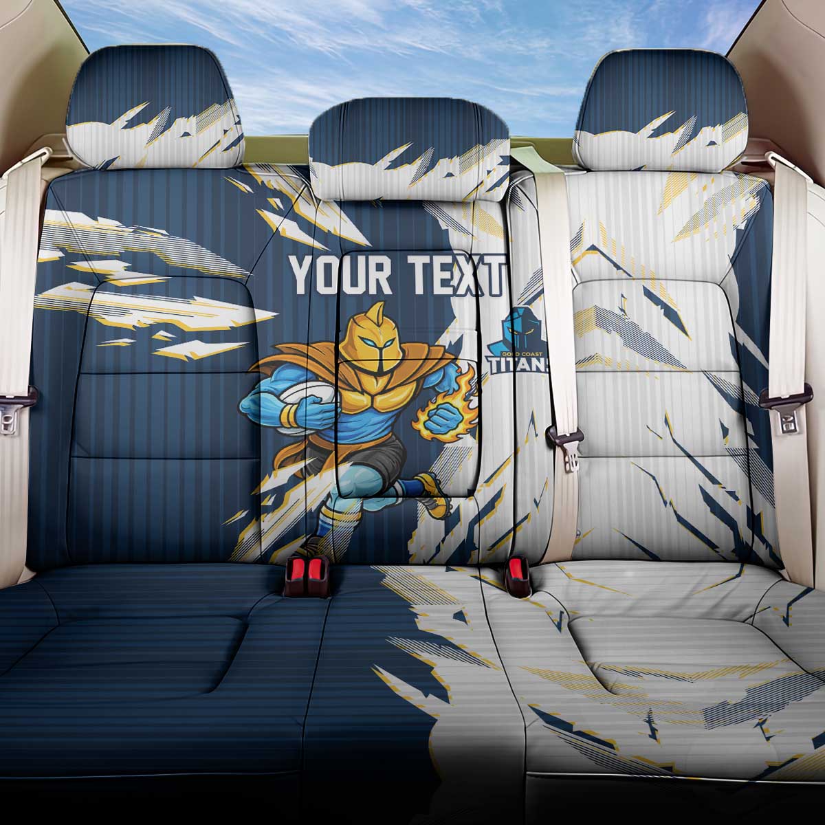 Personalized Gold Coast Titans Back Car Seat Cover Dynamic Lightning Mascot Rugby Australia