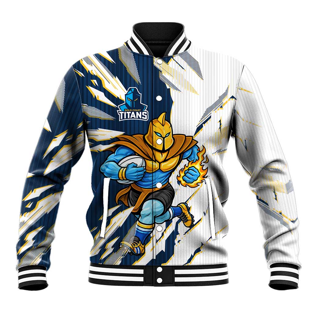 Personalized Gold Coast Titans Baseball Jacket Dynamic Lightning Mascot Rugby Australia