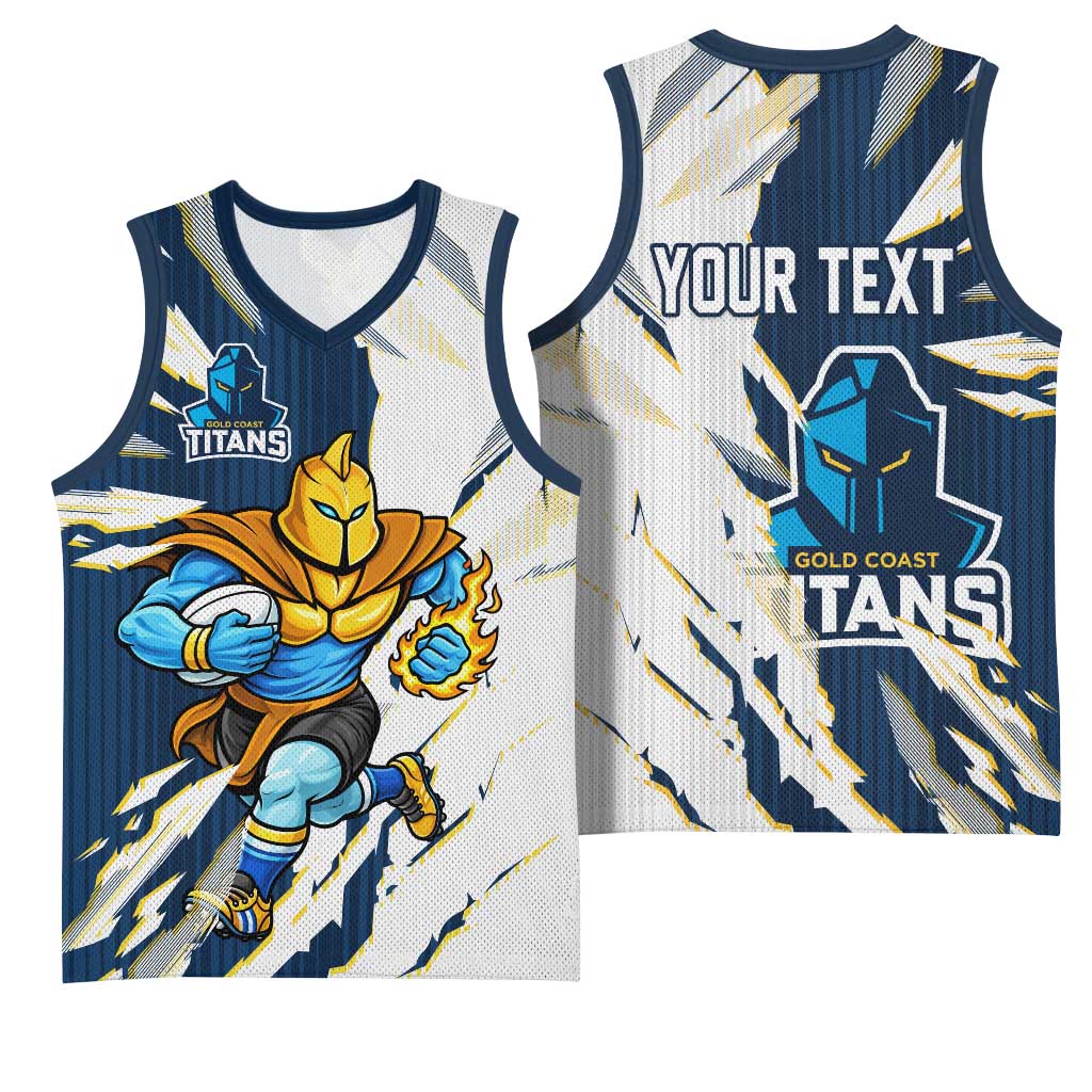 Personalized Gold Coast Titans Basketball Jersey Dynamic Lightning Mascot Rugby Australia