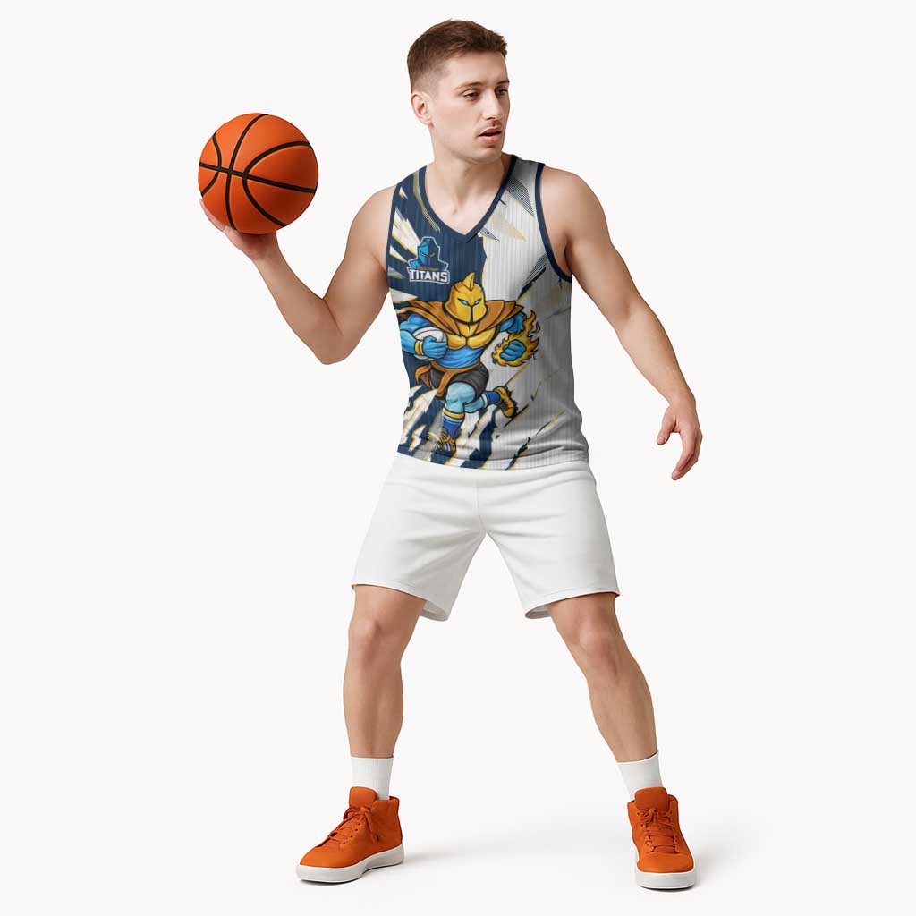 Personalized Gold Coast Titans Basketball Jersey Dynamic Lightning Mascot Rugby Australia