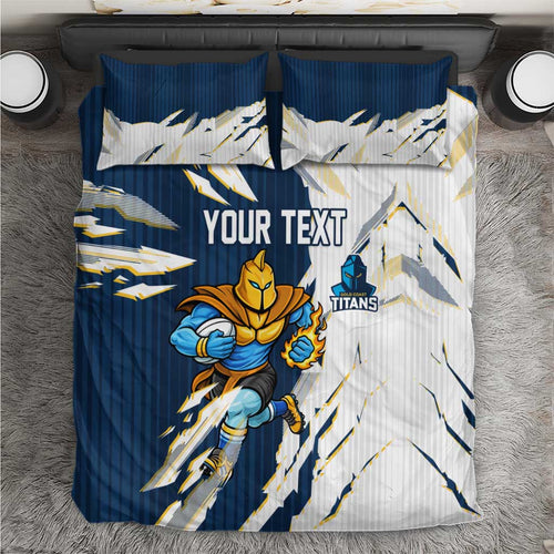 Personalized Gold Coast Titans Bedding Set Dynamic Lightning Mascot Rugby Australia
