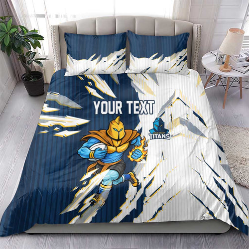Personalized Gold Coast Titans Bedding Set Dynamic Lightning Mascot Rugby Australia