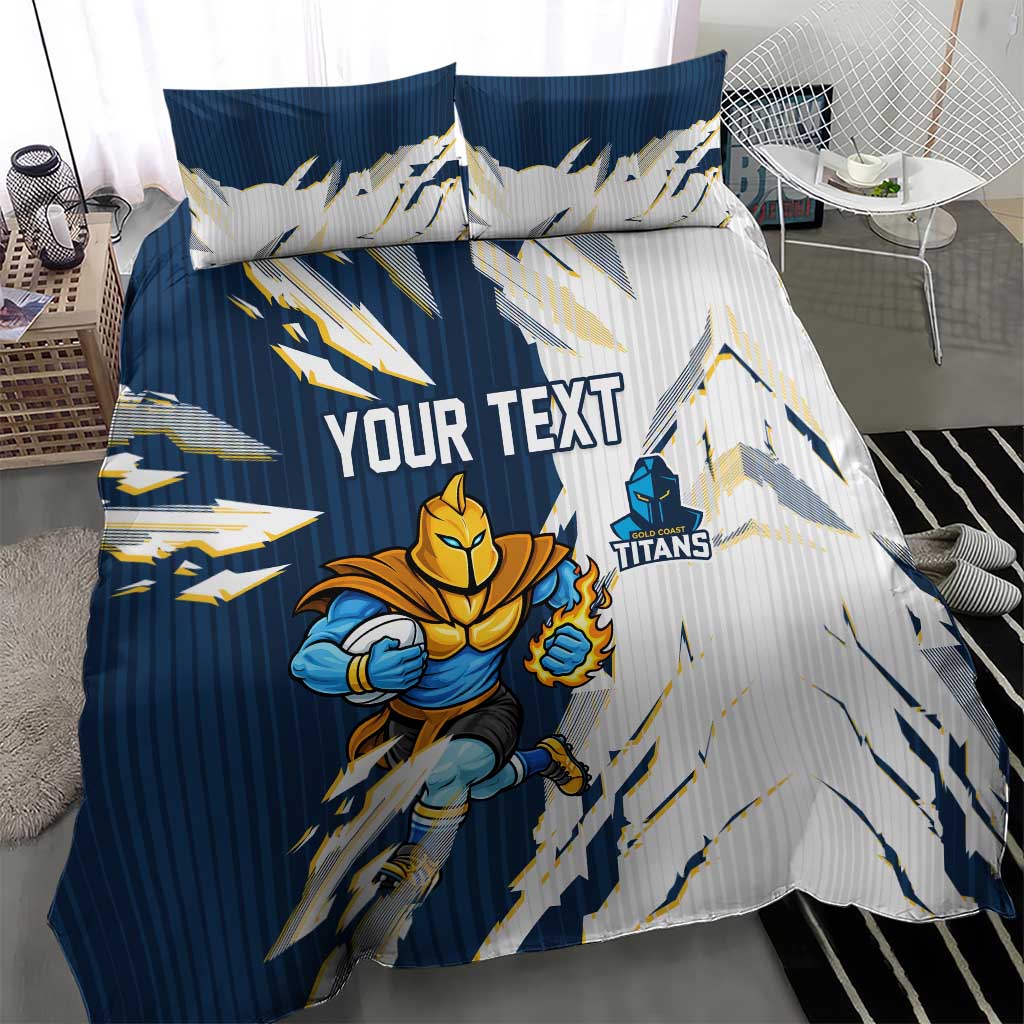 Personalized Gold Coast Titans Bedding Set Dynamic Lightning Mascot Rugby Australia