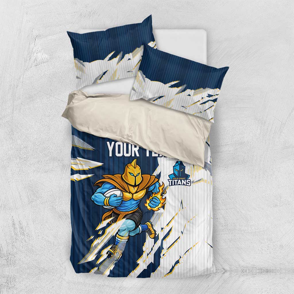 Personalized Gold Coast Titans Bedding Set Dynamic Lightning Mascot Rugby Australia