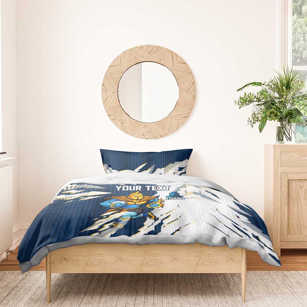 Personalized Gold Coast Titans Bedding Set Dynamic Lightning Mascot Rugby Australia