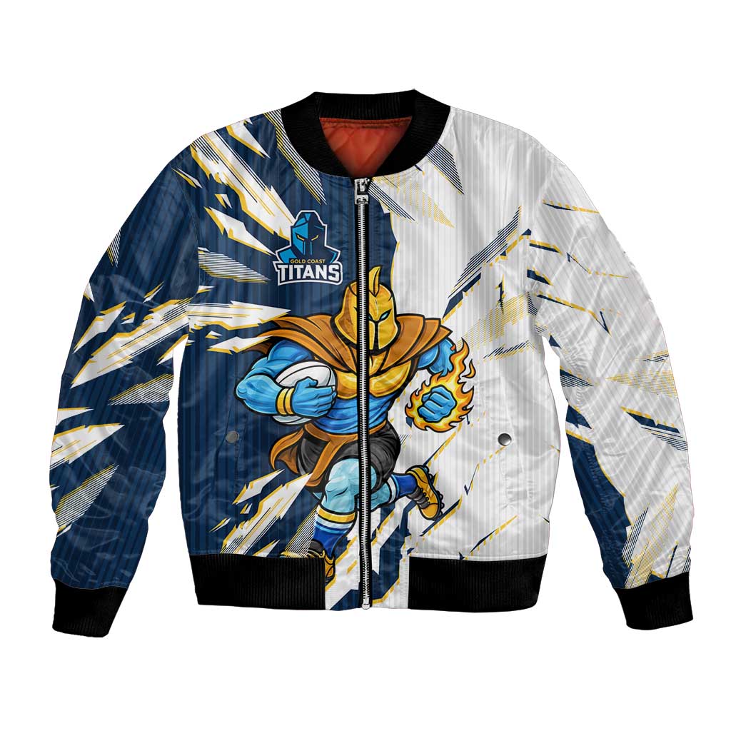 Personalized Gold Coast Titans Bomber Jacket Dynamic Lightning Mascot Rugby Australia