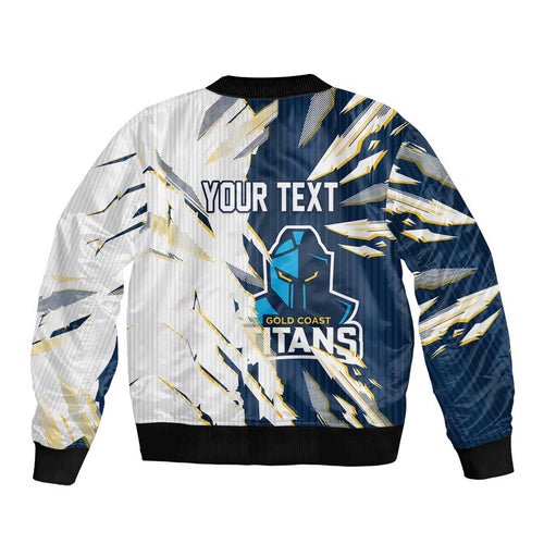 Personalized Gold Coast Titans Bomber Jacket Dynamic Lightning Mascot Rugby Australia