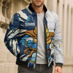 Personalized Gold Coast Titans Bomber Puffer Jacket Dynamic Lightning Mascot Rugby Australia