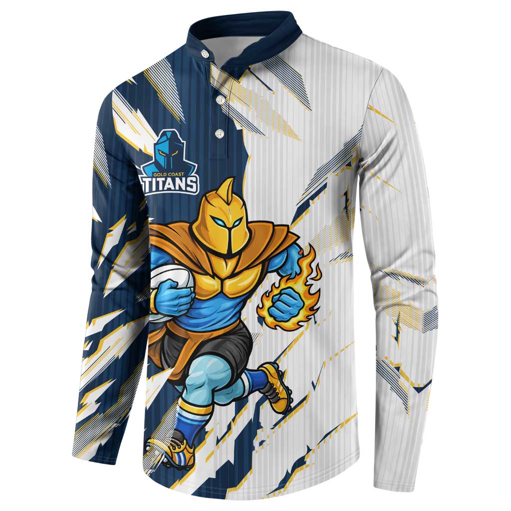 Personalized Gold Coast Titans Button Sweatshirt Dynamic Lightning Mascot Rugby Australia