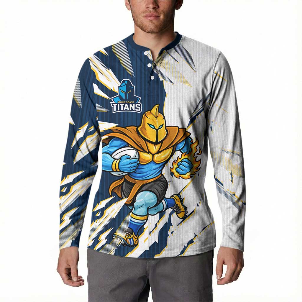 Personalized Gold Coast Titans Button Sweatshirt Dynamic Lightning Mascot Rugby Australia