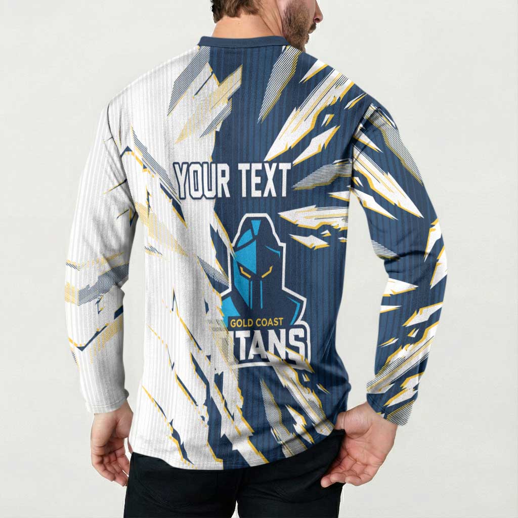Personalized Gold Coast Titans Button Sweatshirt Dynamic Lightning Mascot Rugby Australia