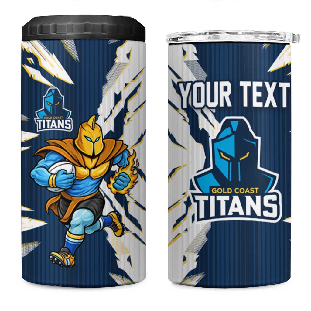 Personalized Gold Coast Titans 4 in 1 Can Cooler Tumbler Dynamic Lightning Mascot Rugby Australia