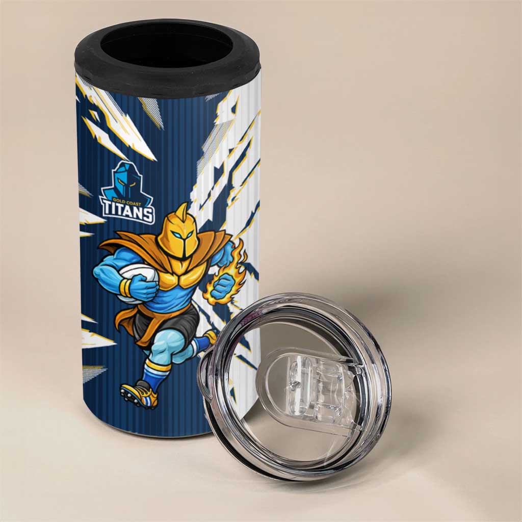 Personalized Gold Coast Titans 4 in 1 Can Cooler Tumbler Dynamic Lightning Mascot Rugby Australia