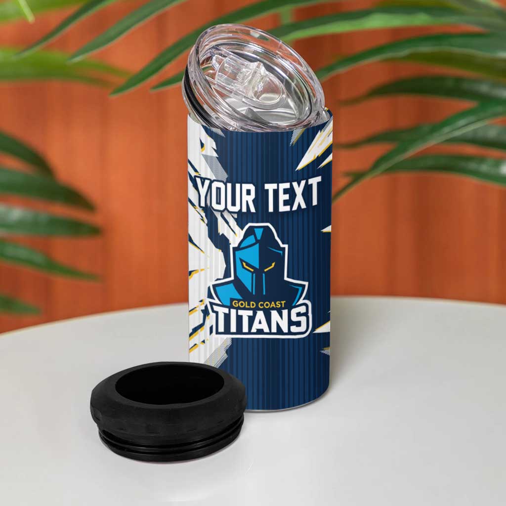 Personalized Gold Coast Titans 4 in 1 Can Cooler Tumbler Dynamic Lightning Mascot Rugby Australia
