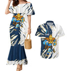 Personalized Gold Coast Titans Couples Matching Mermaid Dress and Hawaiian Shirt Dynamic Lightning Mascot Rugby Australia