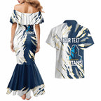 Personalized Gold Coast Titans Couples Matching Mermaid Dress and Hawaiian Shirt Dynamic Lightning Mascot Rugby Australia