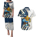 Personalized Gold Coast Titans Couples Matching Puletasi and Hawaiian Shirt Dynamic Lightning Mascot Rugby Australia