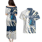 Personalized Gold Coast Titans Couples Matching Puletasi and Hawaiian Shirt Dynamic Lightning Mascot Rugby Australia