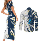 Personalized Gold Coast Titans Couples Matching Short Sleeve Bodycon Dress and Long Sleeve Button Shirt Dynamic Lightning Mascot Rugby Australia