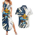 Personalized Gold Coast Titans Couples Matching Summer Maxi Dress and Hawaiian Shirt Dynamic Lightning Mascot Rugby Australia